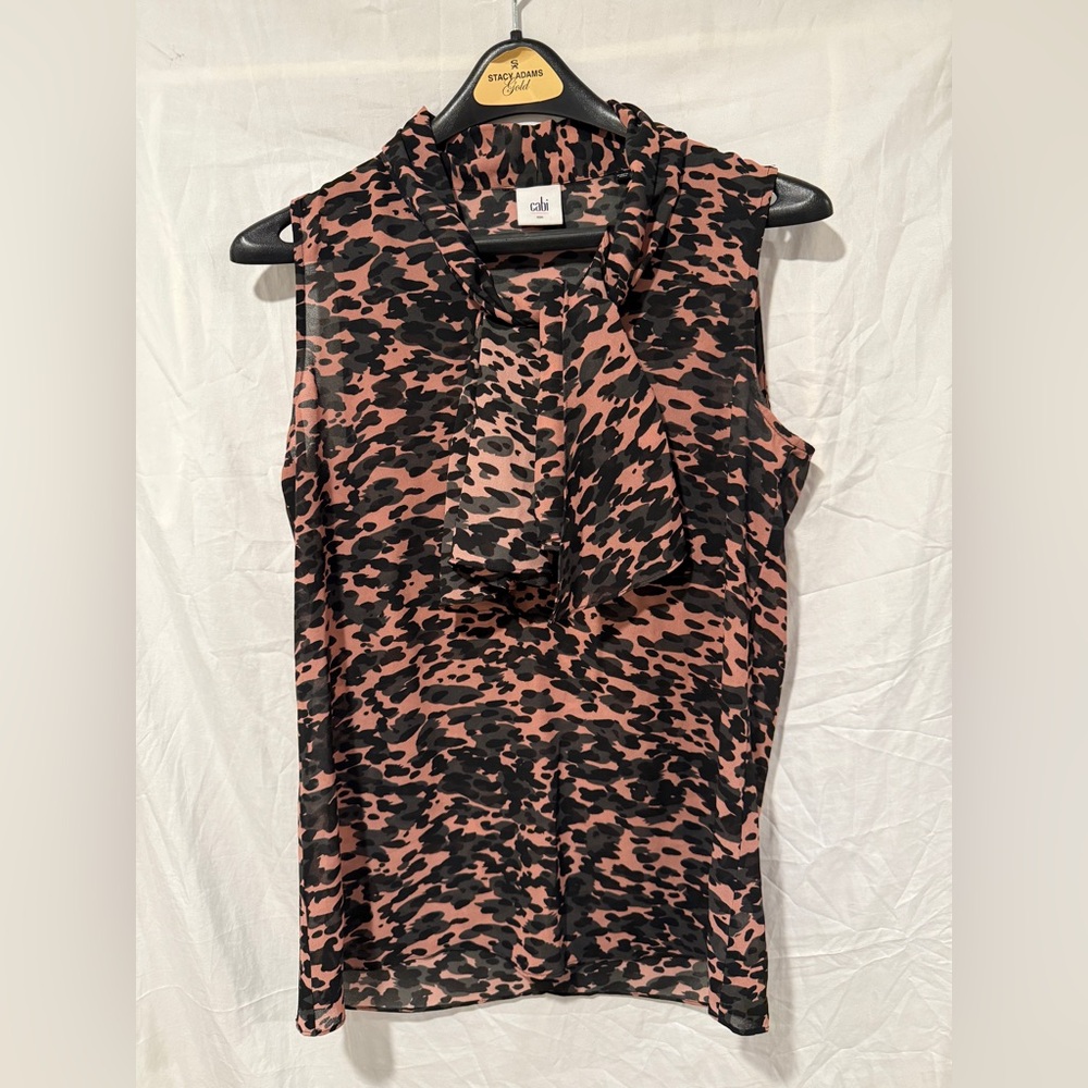 CAbi 9 to 5 pink Camo Animal Print Sleeveless Blouse
